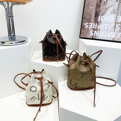 Bucket Bag New Fashionable One-shoulder Crossbody Bag Fashionable Casual Contrast Letter Korean Style Handbag Women's Handbag