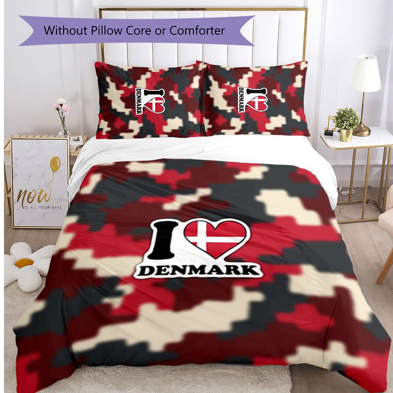 Denmark Football Printed Bedding 3 Piece Set Cozy Breathable Bed Cover Set as Housewarming Holiday Gift