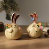 2 Pcs Easter Bunny Figurine Cute Round Garlic Bunny Statue Resin Rabbit Sculpture for Shelf Mantel Tabletop Spring Indoor Decoration