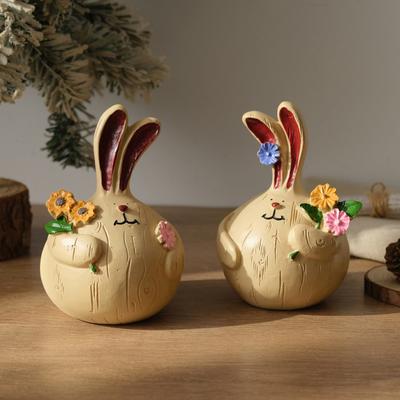 2 Stück Osterhase Figur Niedlicher Runder Knoblauchhase Statue Harz Kaninchen Skulptur für Regal Kaminsims Tischplatte Frühling Innen Dekoration