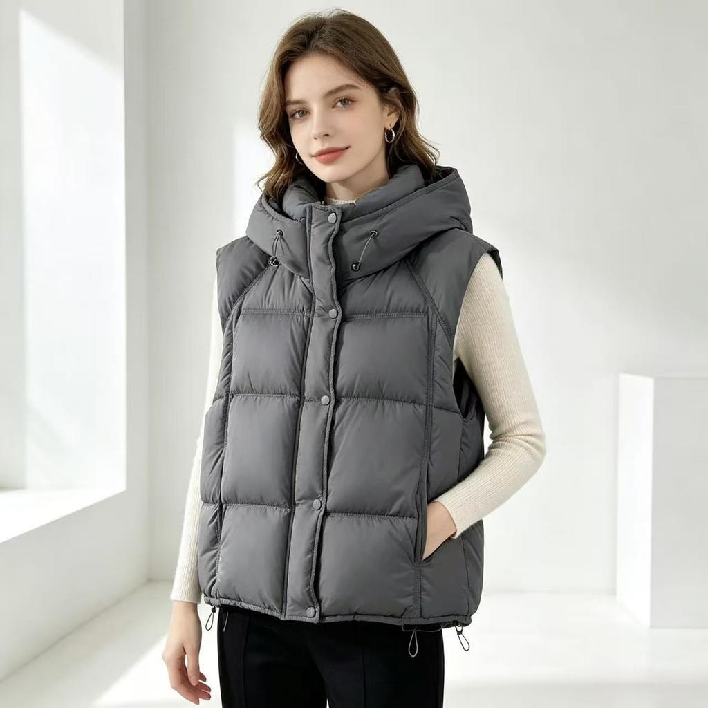 Puff Hooded Down Cotton Clothing Vest Women's Winter New Large Size Women's Loose Vest Jacket