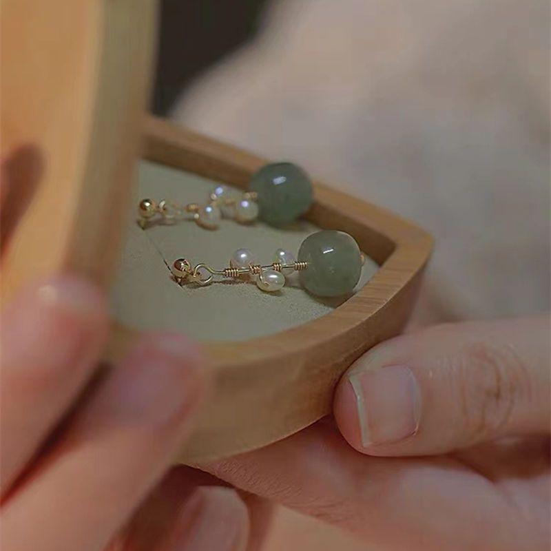 Hetian Jade & Perle Drahtumwickelt 925 Sterlingsilber Ohrstecker - Trendiger, eleganter Damenohrschmuck