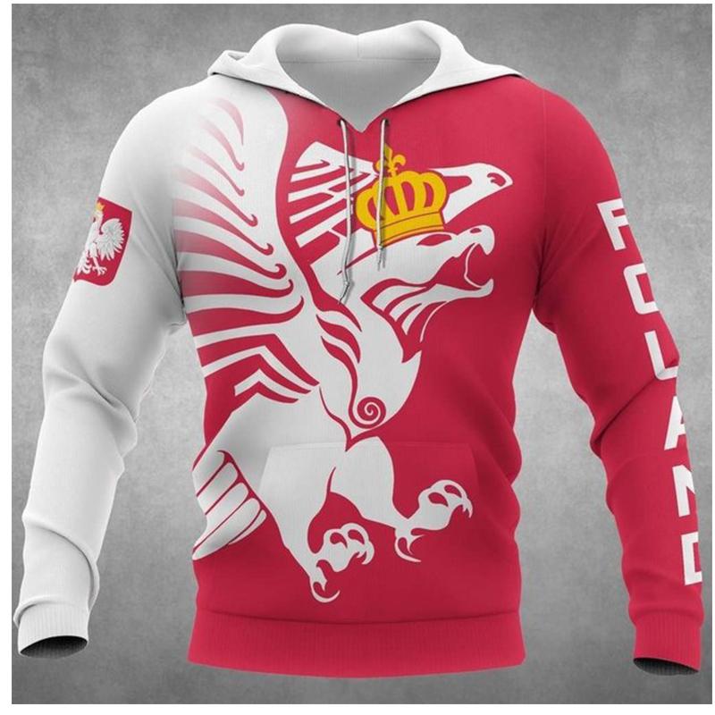 Polnische Flagge Emblem Harajuku Bedruckt Retro Mode Herren und Damen Sport Outdoor Freizeit Täglich Locker Bequem Hoodie