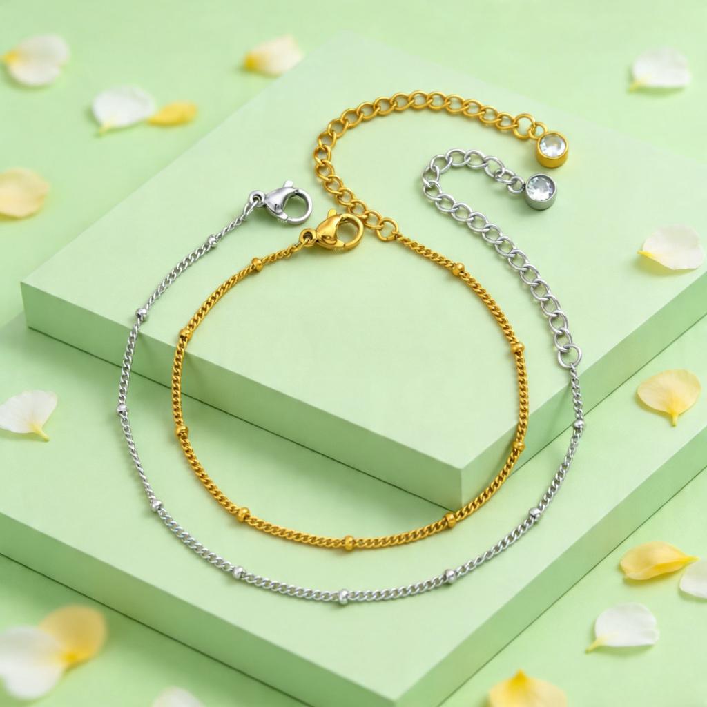 Minimalist Beads Chain Bracelet for Women Thin Stainless Steel O-Chain Bracelets Fashion Wrist Jewelry Gift