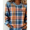 Nuova Felpa da Donna Girocollo Larga Patchwork a Quadri in Denim
