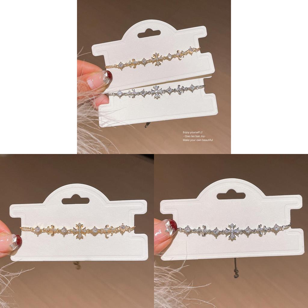 Iris Flower Zircon Cross Adjustable Chain Bracelet For Women Stylish Accessory Gift