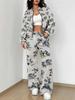 Striped Autumn And Winter New European And American Women'S Clothing Pink Flower Printing Suit Women