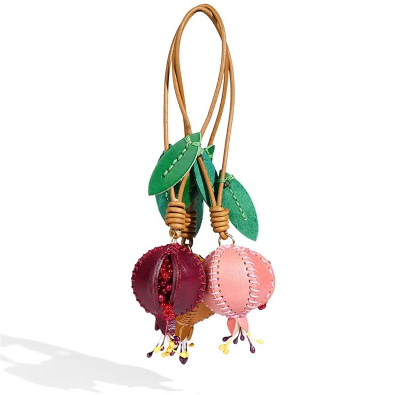 Sophisticated Pomegranate Shape Genuine Leather Charm Accessory for Car and Bag Decoration with Multiple Color Options