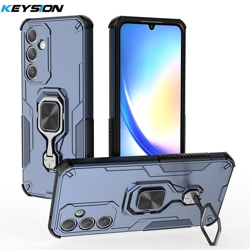 

KEYSION Shockproof Armor Case for Samsung A55 5G A35 A26 Silicone+PC Upright Metal Ring Stand Phone Back Cover for Galaxy M16 5G for Samsung A35 5G синий