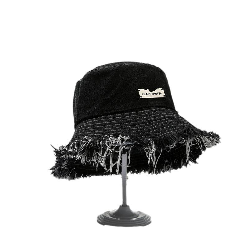 New Summer Logo Blue Washed Denim Large Bucket Hat For Women Outdoor Sun Hats With Tassel Top Quality Girls Fisherman Cap Gift
