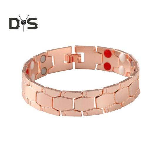 

Мужской браслет с шестигранным магнитным соединением, широкая полоса, полированный сплав, текстура-головоломка, повседневная одежда, подарок, вечерние браслет на запястье, ювелирные изделия для взрослых розового золота