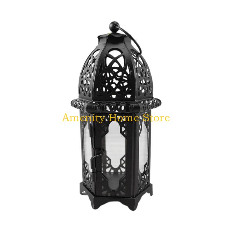 

F26C European Decorative Candle Holder Christmas Lanterns Moroccan Hanging Lanterns Wrought Iron Tabletop Lanterns Decor