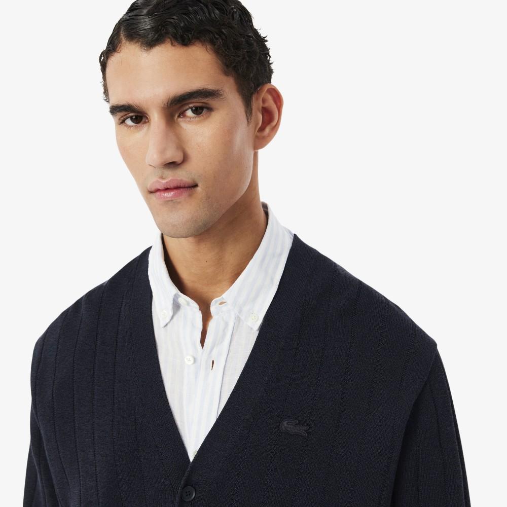 [lacoste] Men's PARIS PACK Ribbed V-Neck Cardigan AH1039-56G350