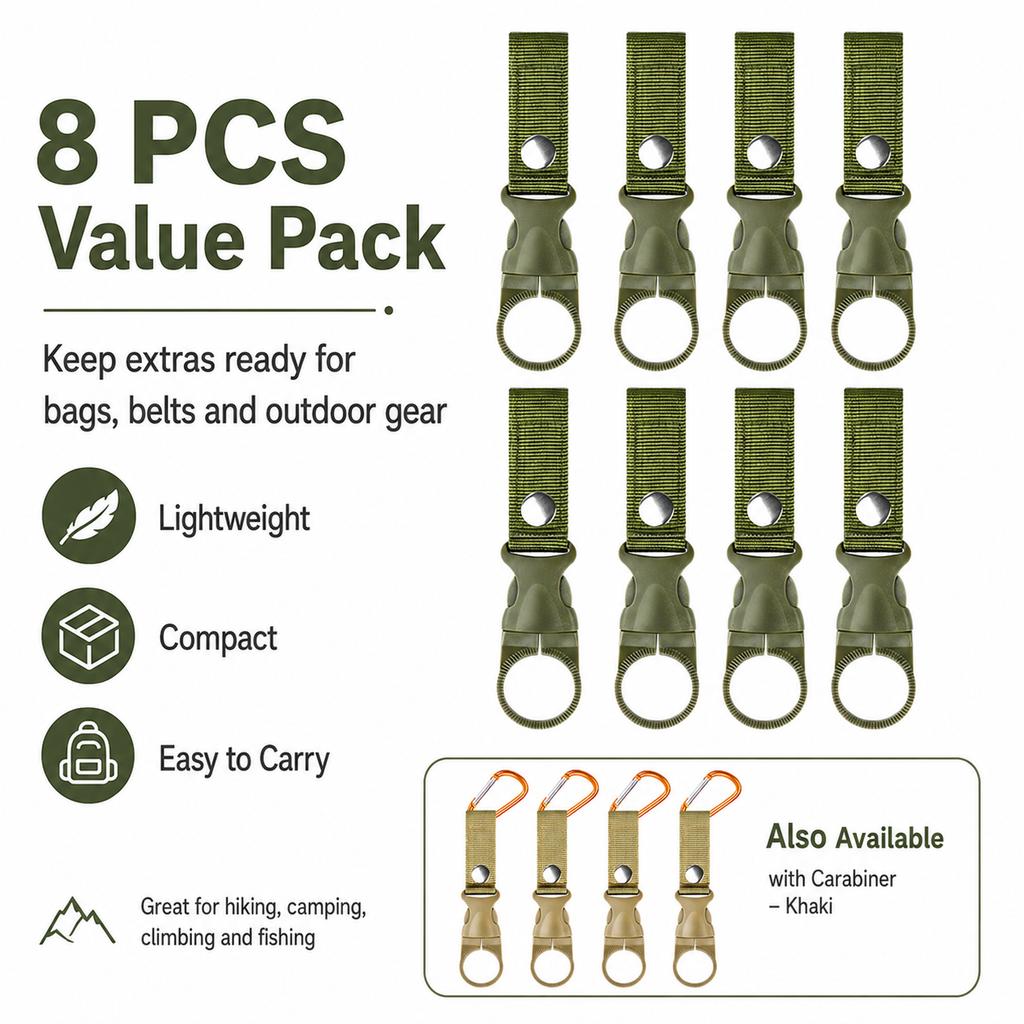 Nylon Webbing Water Bottle Holder Clip Carabiner Hook Backpack Belt Hanger for Camping Hiking Outdoor