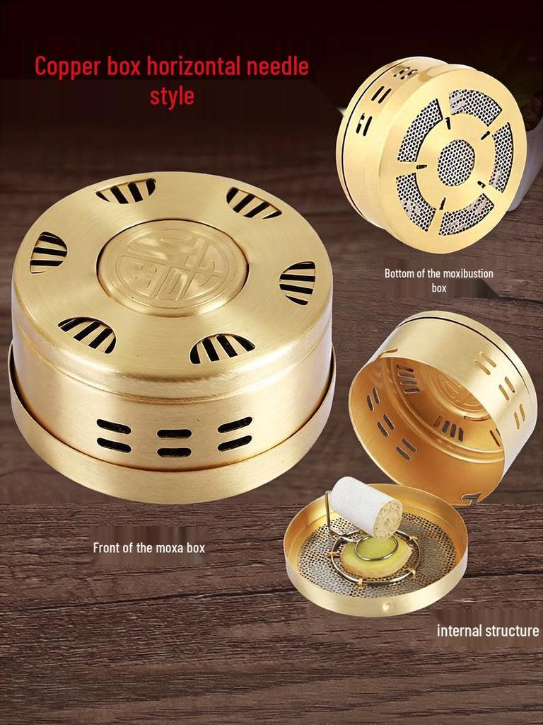 Portable Pure Copper Moxibustion Box with Cloth Cover and Mugwort Pad