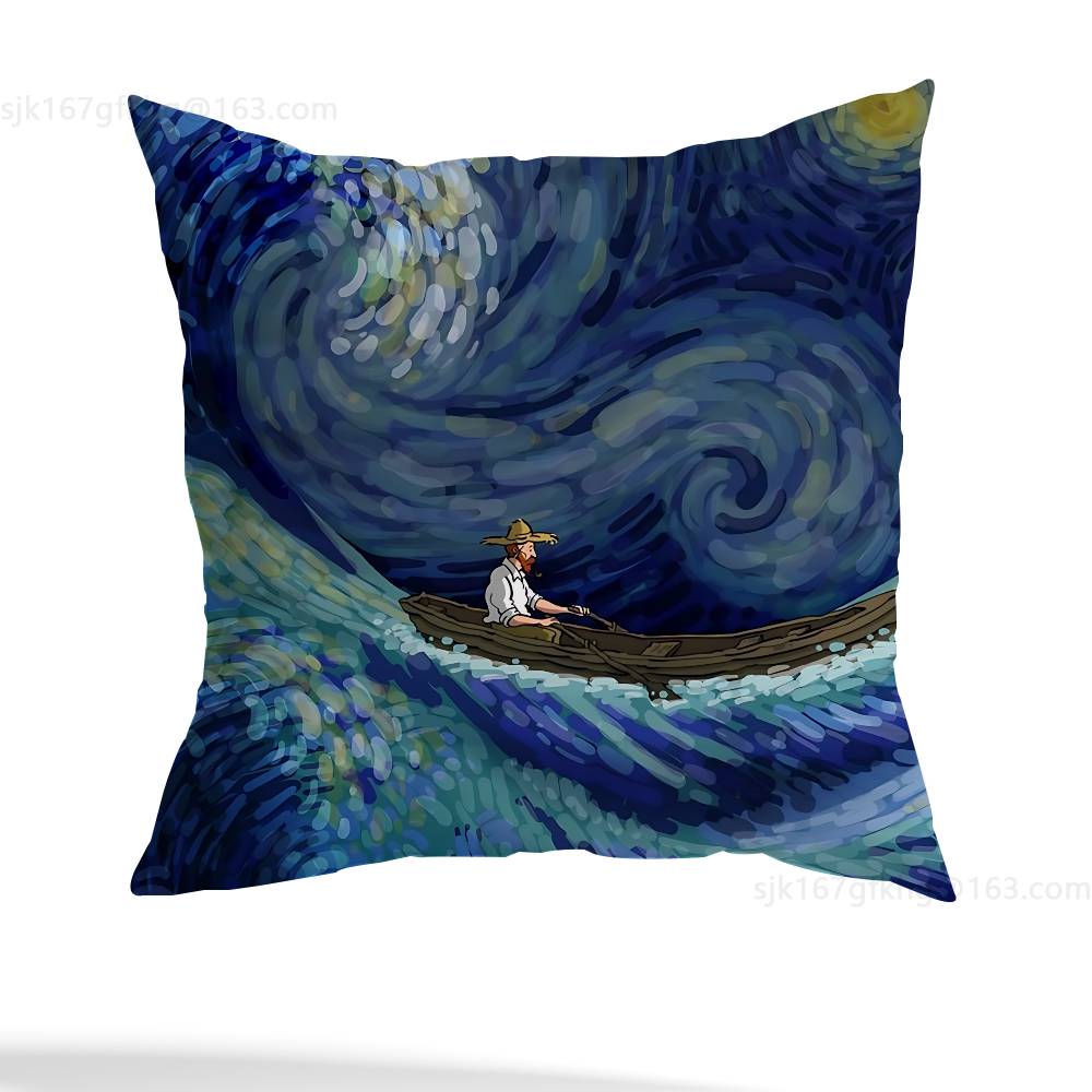 Van Gogh Pillow Case Sofa Living Room Bedroom Headboard Backrest Cushion Square Cushion Nap Time