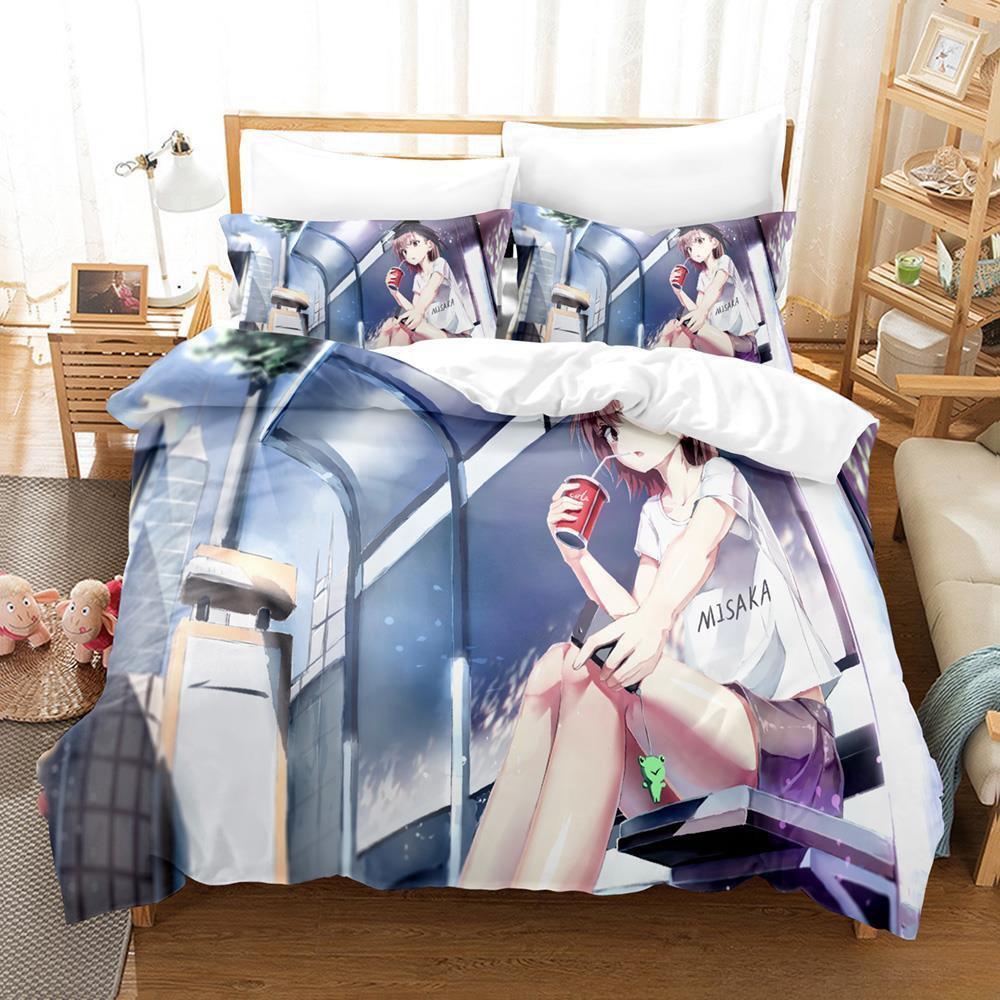 Anime Misaka Mikoto A Certain Scientific Railgun Bedding Set Cartoon Anime Three-piece Set Adult Kid Bedroom Duvet Cover Sets