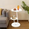 2-Tier Stylish Flower-Shaped Side Table, Cream White Modern Coffee Table, Small Sofa End Table, Free Standing Living Room Decor
