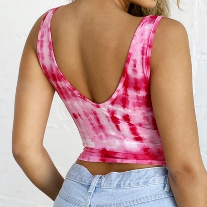 Women Summer Deep V-neck Sleeveless Tie Dye Printing Plus Size Casual Tank Top