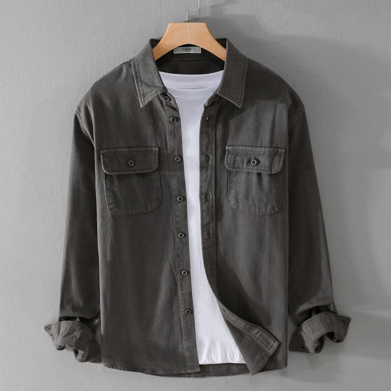 Autumn Cargo Shirts for Men Lapel Collar Double Pockets Long Sleeve Casual Shirt Youth Popular Pure Cotton Comfortable Top Nice Quality