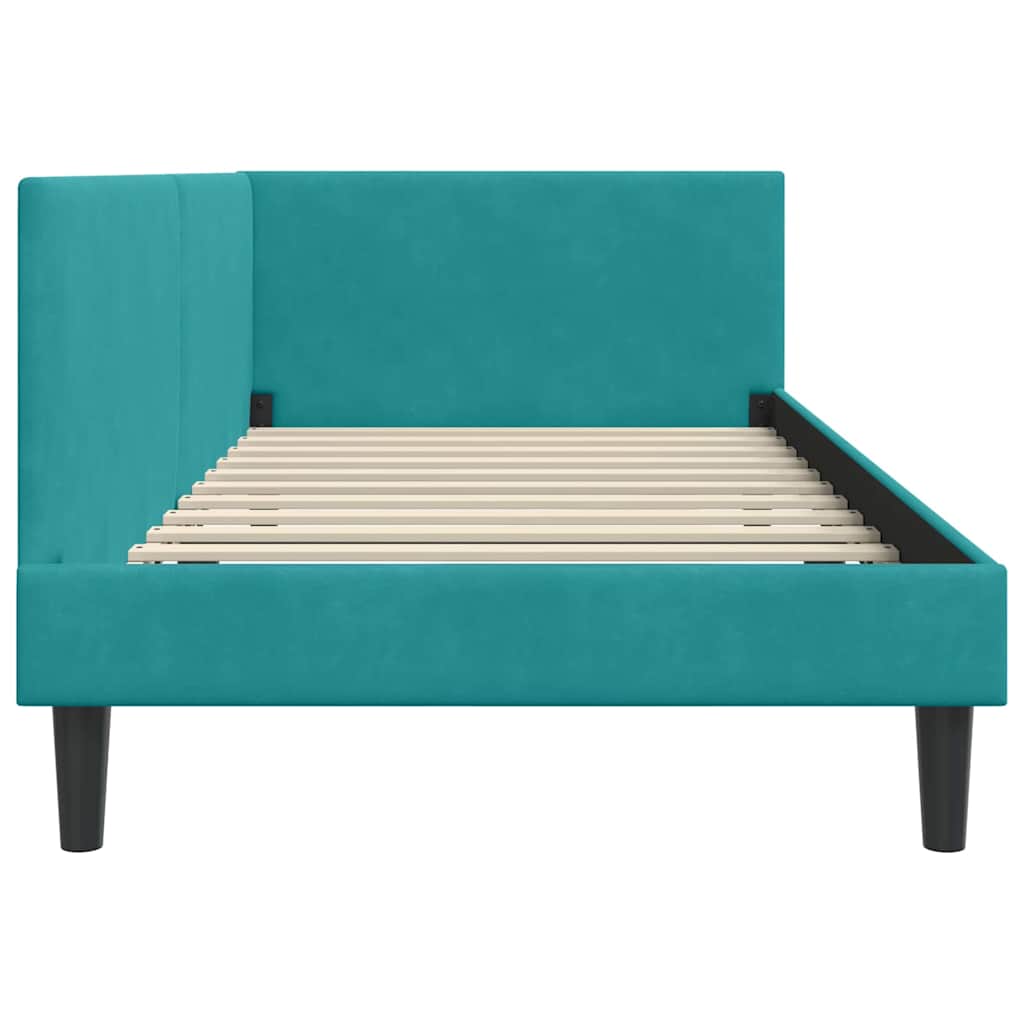 Corner Bed Frame with Headboard Turquoise 90 Cm X 200 Cm Velvet