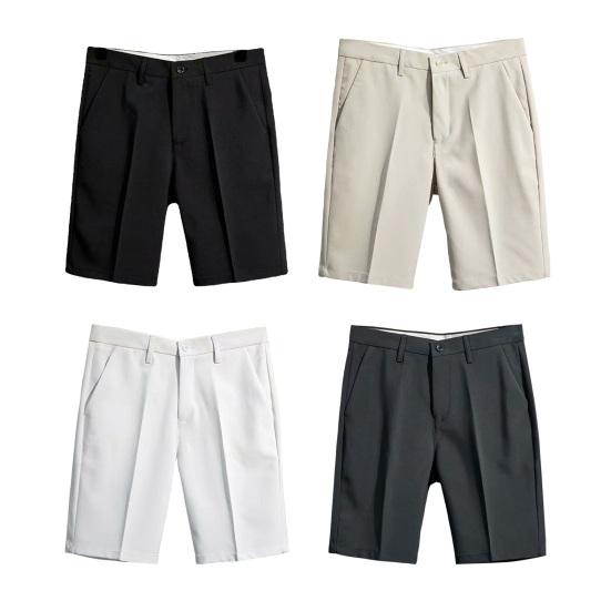 Men Suit Pants Formal Business Style Office Shorts Straight Loose Mid Waist Button Zipper Closure Pure