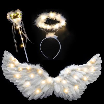 31.5 Ala de Ángel Halo y Varita de Hada para Adultos Niños Niñas Disfraces de Fiesta de Halloween, Navidad