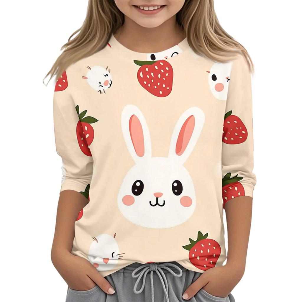 Haut T-shirt Mode Décontracté Enfant Manches Sept-Quarts Col Rond