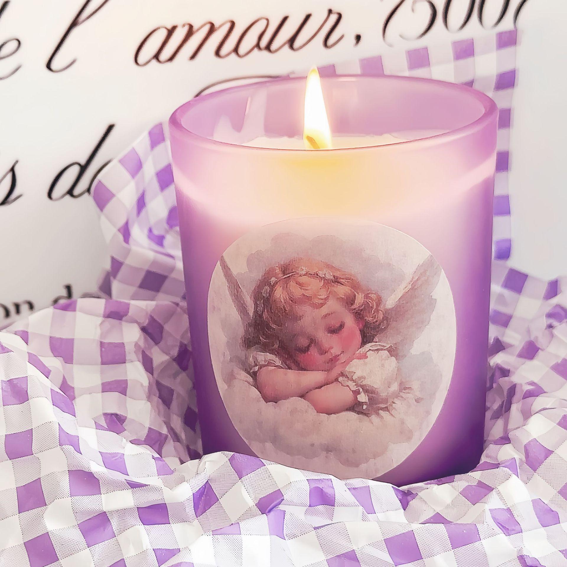 

Soy Wax Frosted Colored Glass Cup Aromatherapy Candles Souvenir Birthday Angel Scent Candles Frosted glass 7x8.4cm