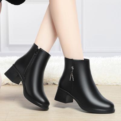 Schuhe Herbst und Winter Baumwollschuhe neu dicker Absatz Stiefeletten Damen Samt Lederschuhe weiches Leder weiche Sohle Mode Stiefel