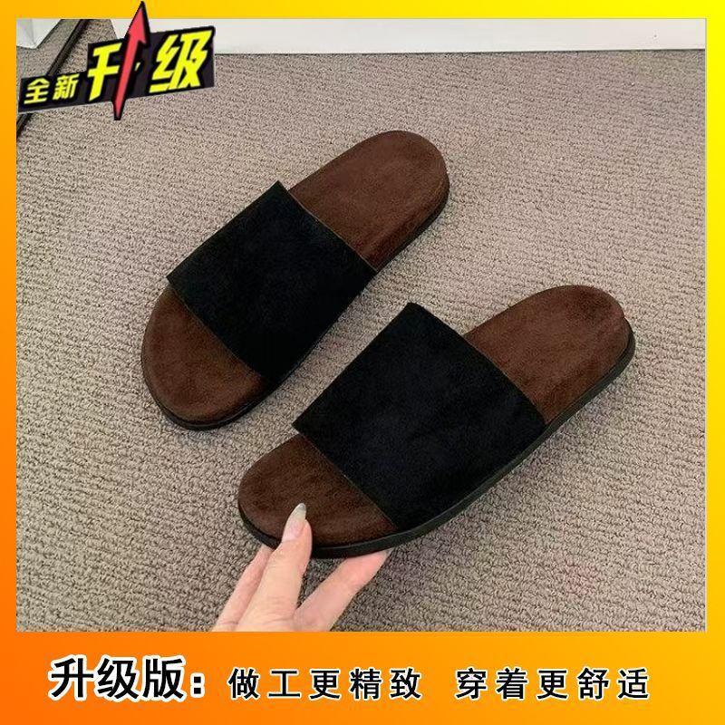 Korean version of comfortable flat-bottomed versatile cool slippers for women in the summer of 2025, new fairy wind one-word cool slippers for wome