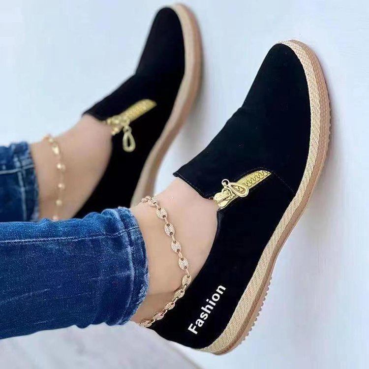 Women's 2024 Spring/Autumn Canvas Platform Sneakers - Solid Color with Large Size Zipper