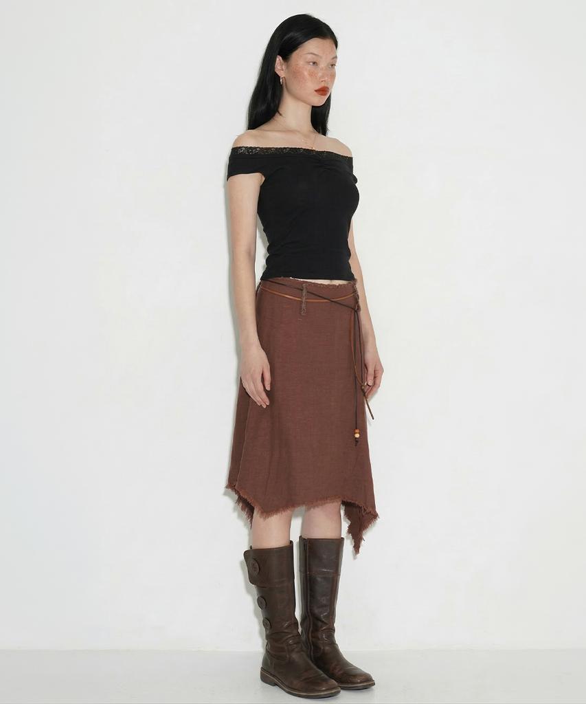 Cecese Bohemian Asymmetrical Cut Skirt Brown