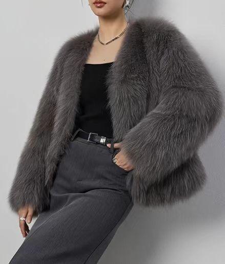Cappotto in finta pelliccia di visone corto da donna 2 autunno e inverno nuovo pelo lungo peluche alla moda top da donna vestibilità attillata