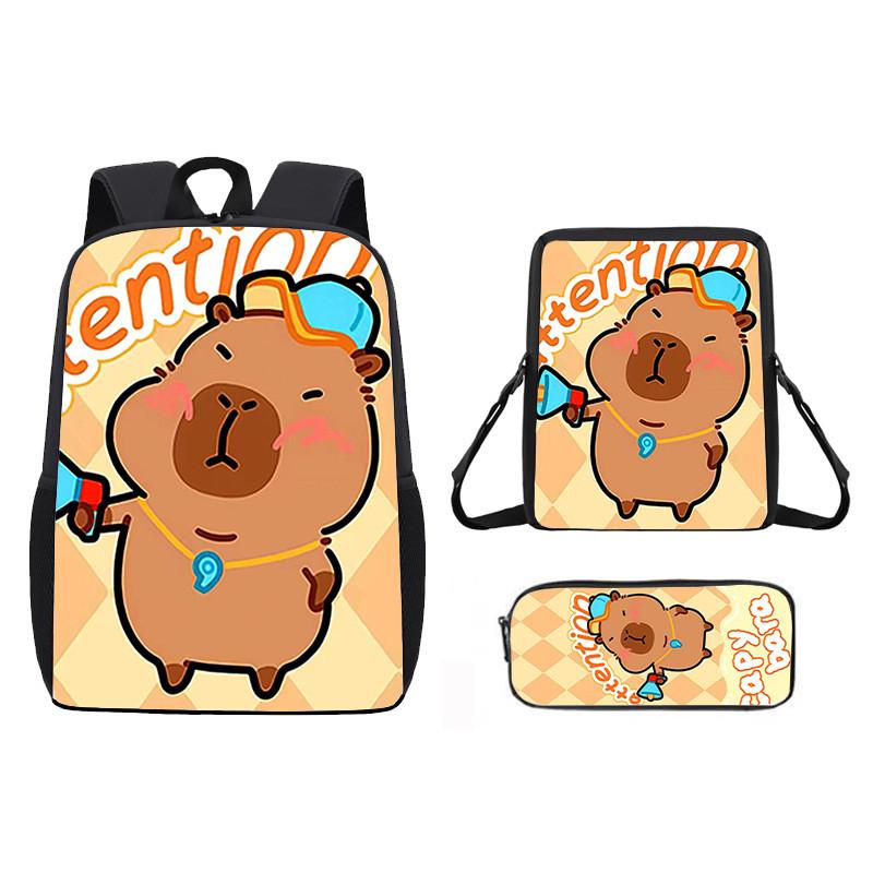Cartoon Capybara Pattern Backpack Shoulder Bag Pencil Case Three Piece Set