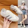 2024 summer new soft leather flat-bottomed casual moral training shoes Korean version of academic jogging Forrest Gump little white women's shoes