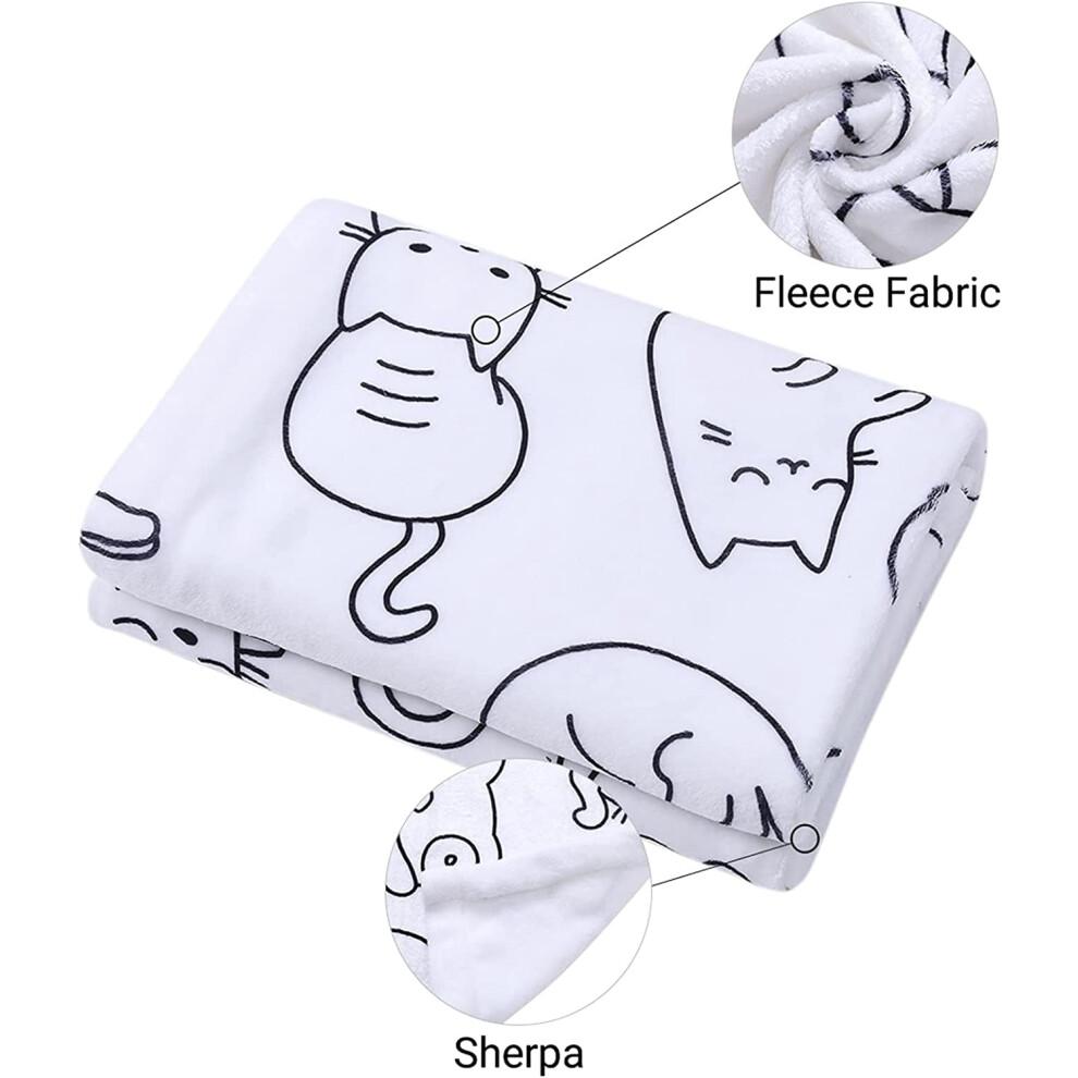 Cat Blanket White Cats Pattern Throw Blankets Cat Gifts for Girls Women and Cat Lover Flannel Soft Cute Presents Blanket with Cats On Them 50x60in