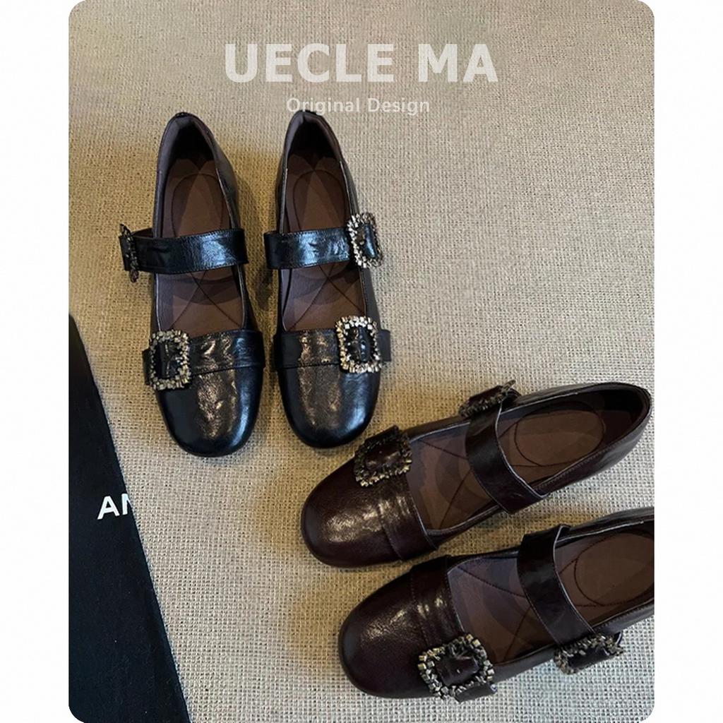 Leather French single shoes women's flat ballet shoes gentle shoes with skirt one-word buckle Mary Jane shoes