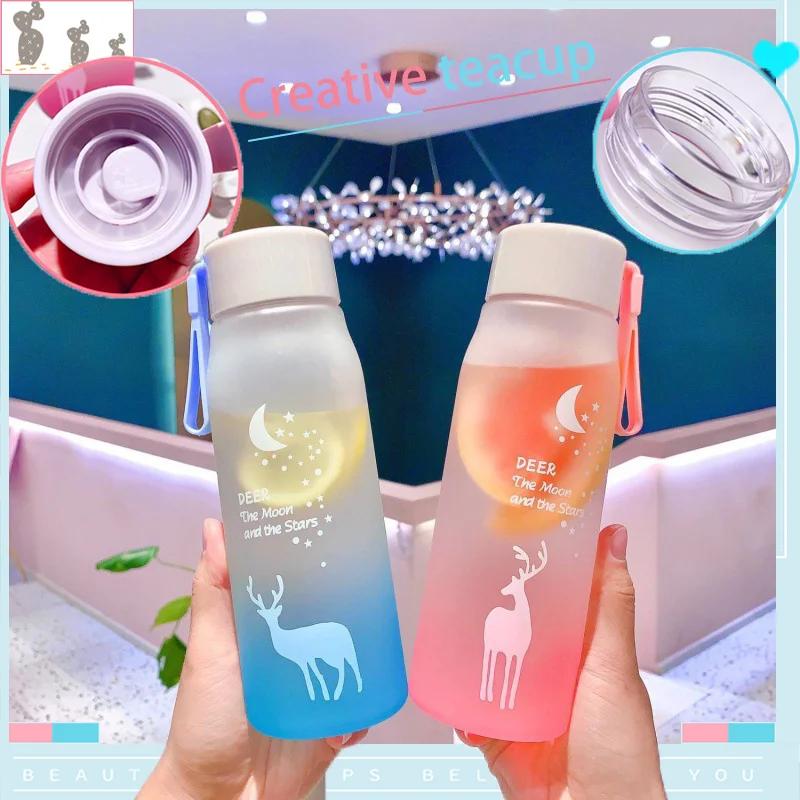 580ml Water Bottle Portable Gradient Color Plastic Water Cup Outdoor Sports Leakproof Drinking Bottle