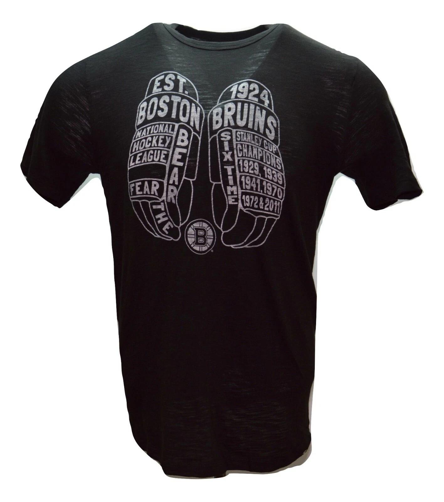 

47 Boston Bruins NHL Est. 1924 Jet Black Scrum Hockey Gloves Men s 100% Cotton T-shirt Mens Womens Tees Top 2XL