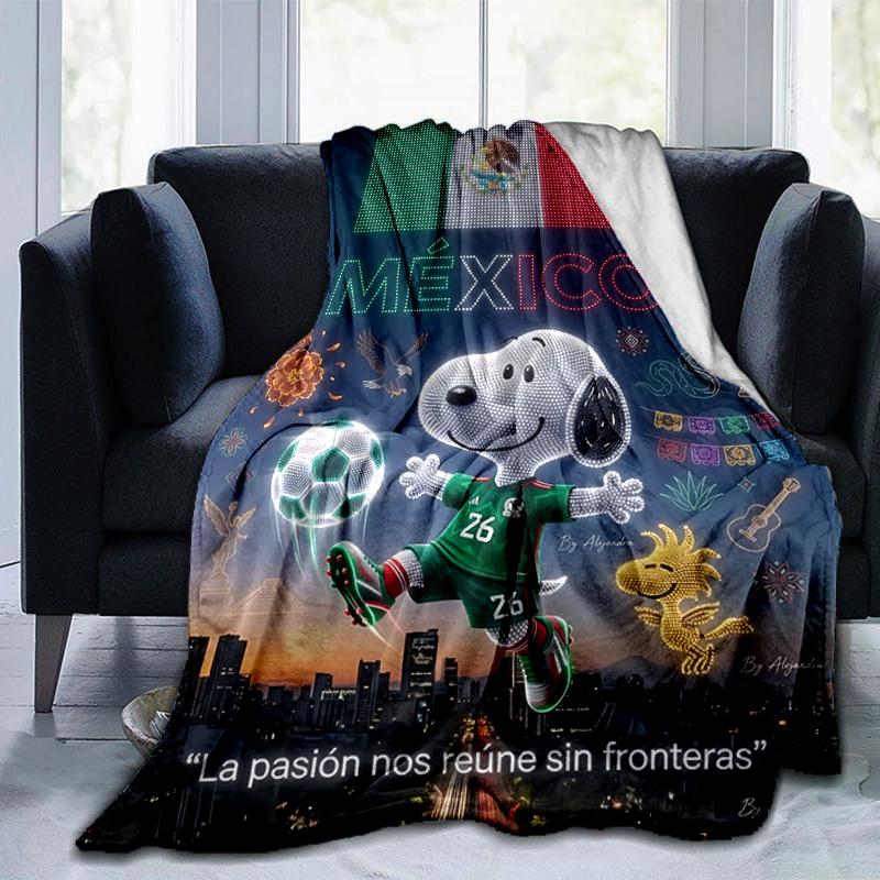 1pc Snoopy Mexico Soccer Flannel Blanket Soft Warm Throw Blanket for Bedroom Living Room Bed Travel Camping Picnic Gift. MT71501112