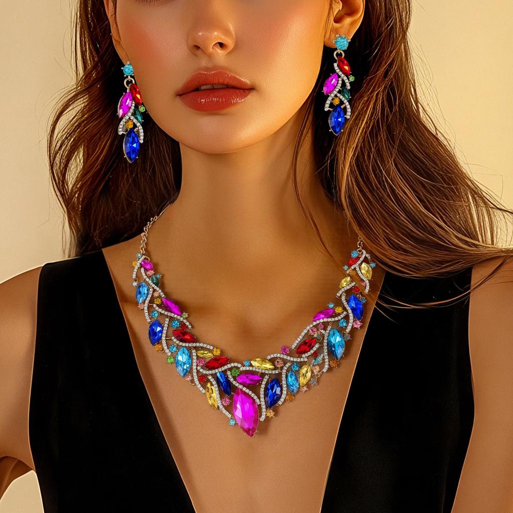 Luxe Kristal Edelsteen Sieradenset: Ketting & Oorbellen voor Bruiden en Speciale Gelegenheden