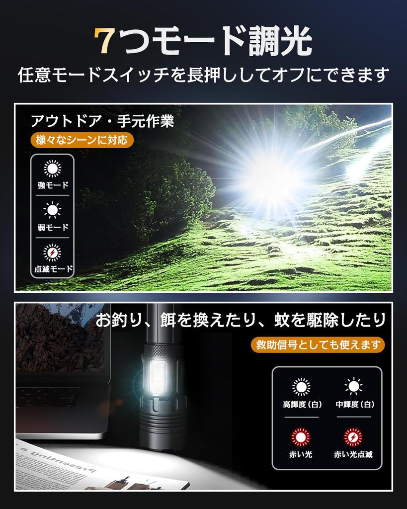 Powerful LED Flashlight US Military Earthquake Disaster Disaster Compatible with and AAA 5000mAh Battery to 16 Hours of USB Smartphone Handheld COB