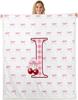 Erosebridal Initial P Letter Bowknot Fleece Blanket Throw Pink Bow Tie Cherry Sherpa Blanket Princess Coquette Decor Fuzzy
