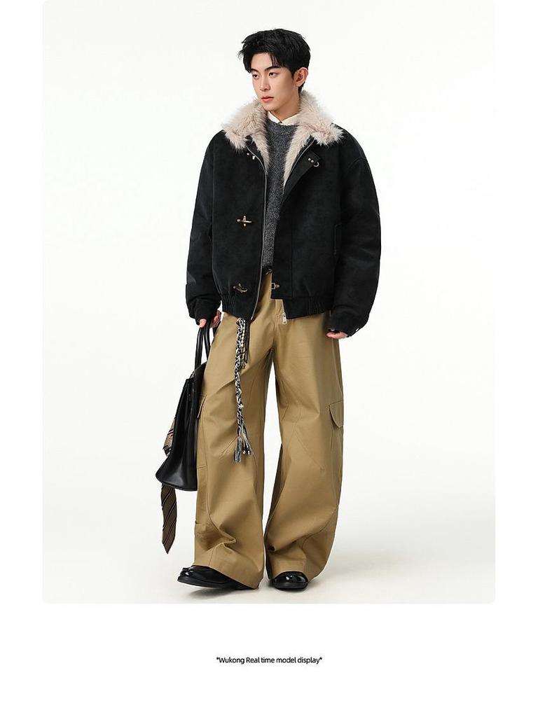 Harrington Men's Winter Velvet-Lined Eagle Cotton Jacket with Stand-Up Collar and Lux Leather Accents