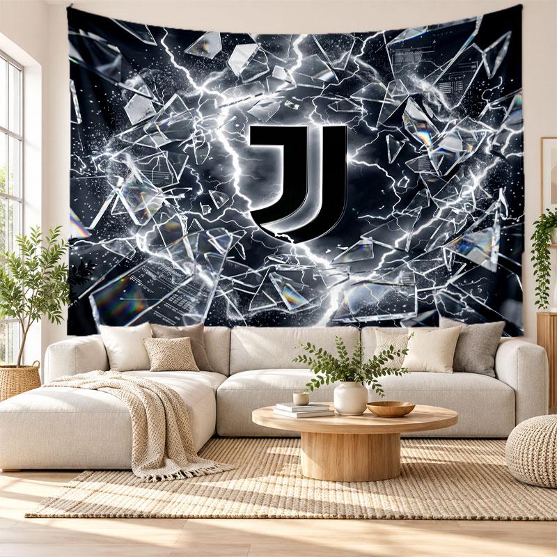 Arazzo da Parete FC Juventus, Appeso a Parete in Tessuto Morbido, Sfondo Decorativo per Camera da Letto, Arte da Parete per la Casa