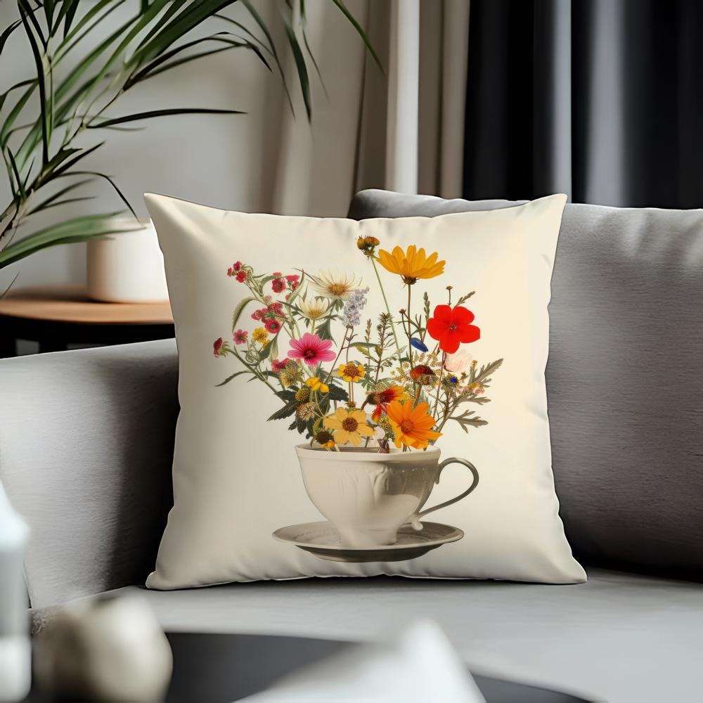 Hot CCup of Flowersew Cushion Cover Antidustmite Pillowcase Invisible Zipper Silky Short Plush Sofa Cushion Cover
