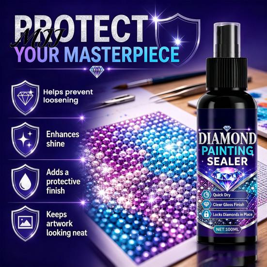 Sealer Spray for Faux Diamond Art 2Pcs Sealer, 100ml Rhinestone Painting Spray, Quick Dry Glue Gloss Finish Sealant, Clear Protective