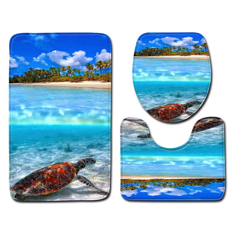 Sea World Bathroom Floor Mat Toilet Three-Piece 3D Bathroom Mat