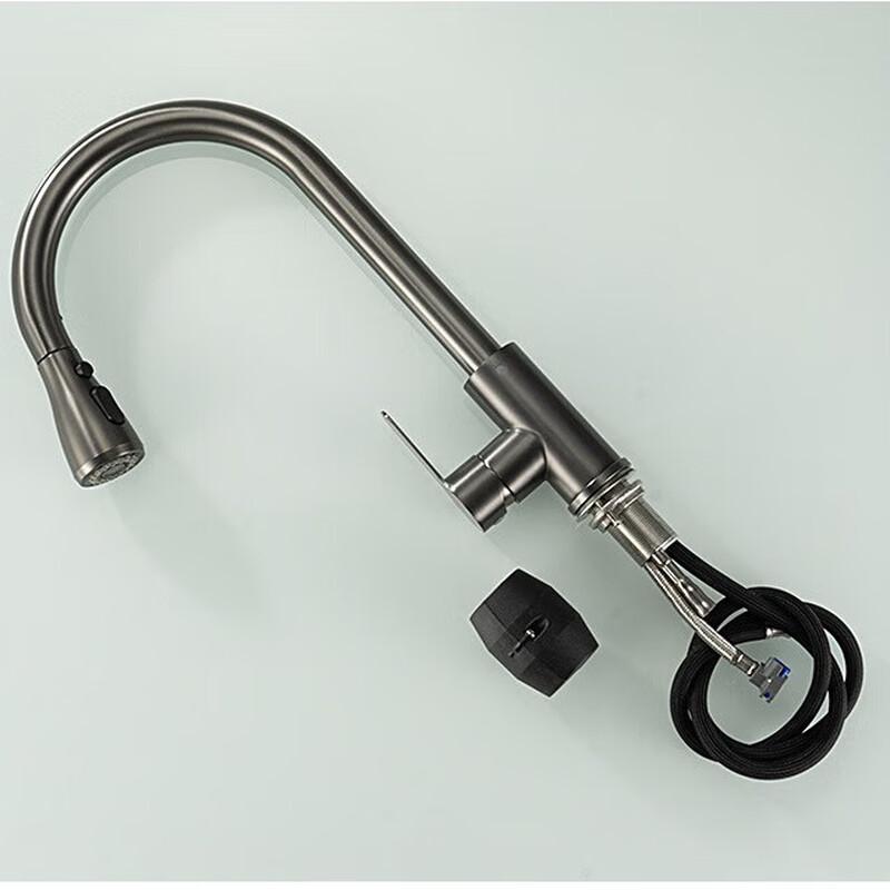 Gunmetal Grey 304 Stainless Steel Pull-Out Kitchen Faucet